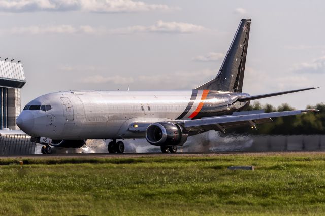 BOEING 737-400 (G-POWS) - 17th September, 2022: Just touched down on runway 04 at Stansted after operating as flight ZT 2D from Belfast in northern Ireland.