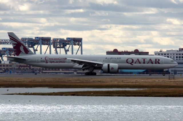 BOEING 777-300ER (A7-BES) - Qatar B77W with 'FIFA World Cup Qatar 2022' markings at BOS. 