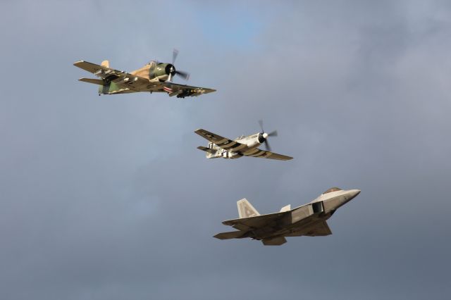 North American P-51 Mustang (AEH74190) - Air Force Heritage Flight with a Langley AFB F-22 Raptor, Skyraider & Mustang. br /7-26-23