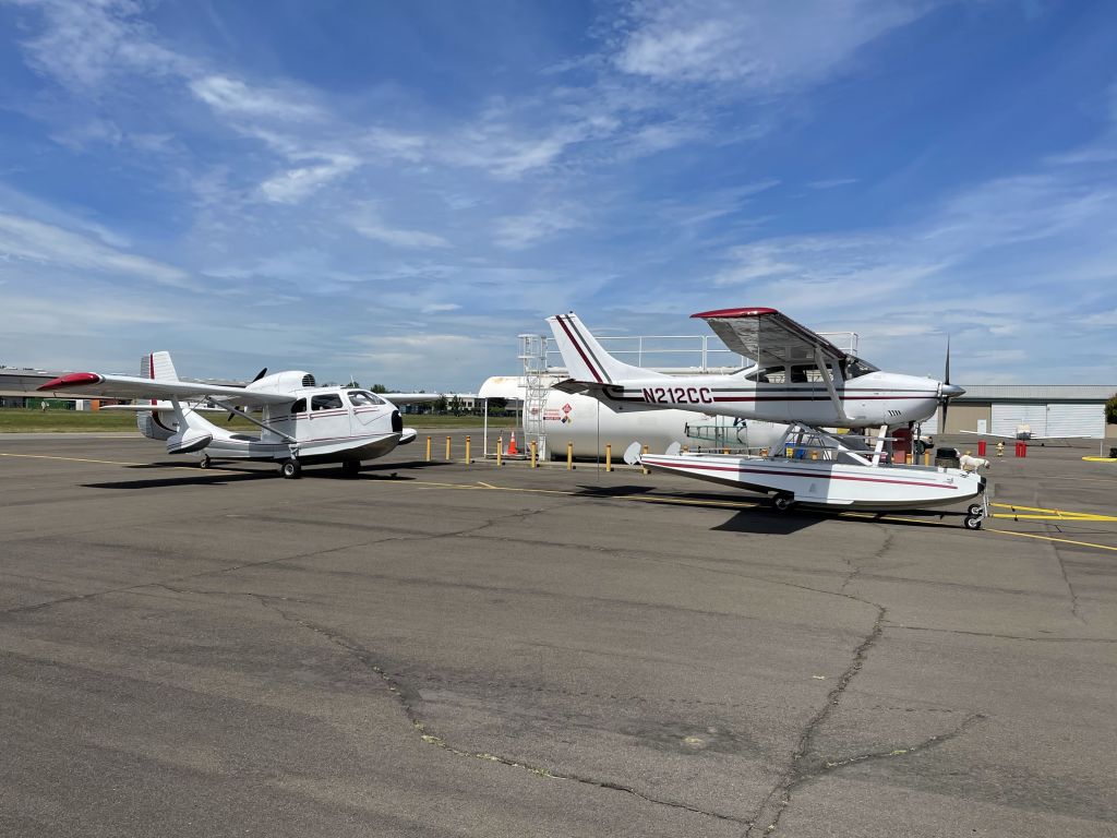 Cessna Skylane (N212CC) - Fueling up with our friend and his Seabee on Memorial Day 2021