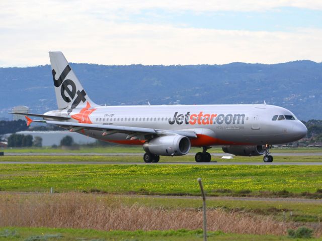 Airbus A320 (VH-VQF) - On taxi-way heading for take off on runway 05. Thursday 12th July 2012.