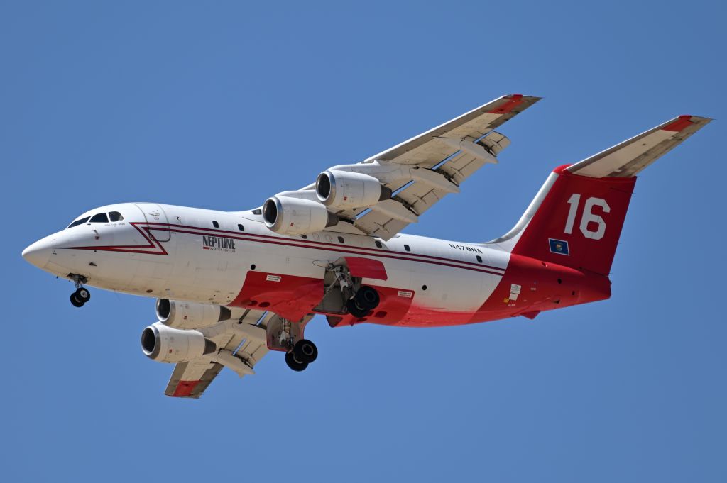 British Aerospace BAe-146-200 (N478NA) - Neptune Aviation's BAe 146 coming in to land at Fox Field for resupply before heading out to fight the Thunder Fire. 6/24/22