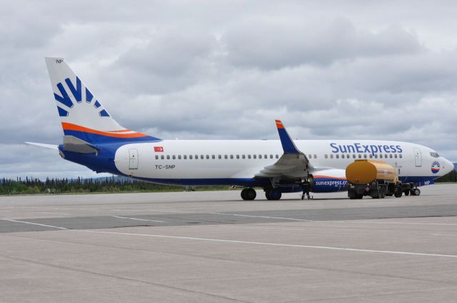 Boeing 737-800 (TC-SNP) - Parked at Irving Aviation Goose Bay