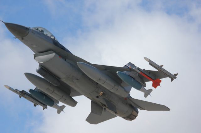 Lockheed F-16 Fighting Falcon — - This F16 from the 140th Colorado National Guard unit at Buckley AFB was departing runway 14 on its way to bombing practice. It was zipping by me in afterburner at 250+ knots, so I found it difficult to get centered shots.