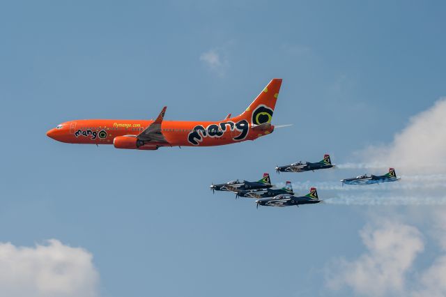 Boeing 737-800 (ZS-SJA) - Mango Airlines Boeing 737-800 flying a formation display with the South African Aerobatics Team, "Silver Falcons".