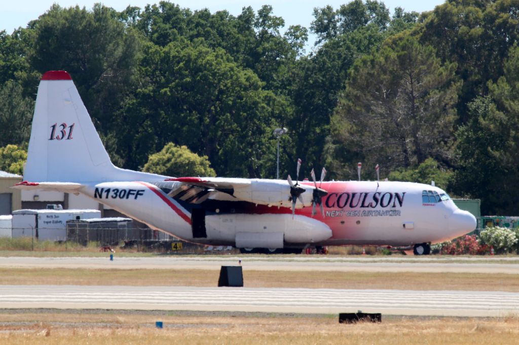 Lockheed C-130 Hercules (N130FF) - KRDD - Coulson C130 Tanker 131, on the ramp at the Redding Air Tanker base 6/1/2016. Today - 6/2/2016 - former president Bill Clinton arrives for a 715pm speech - Ill drive over and hopefully see which plane he has arrived in.