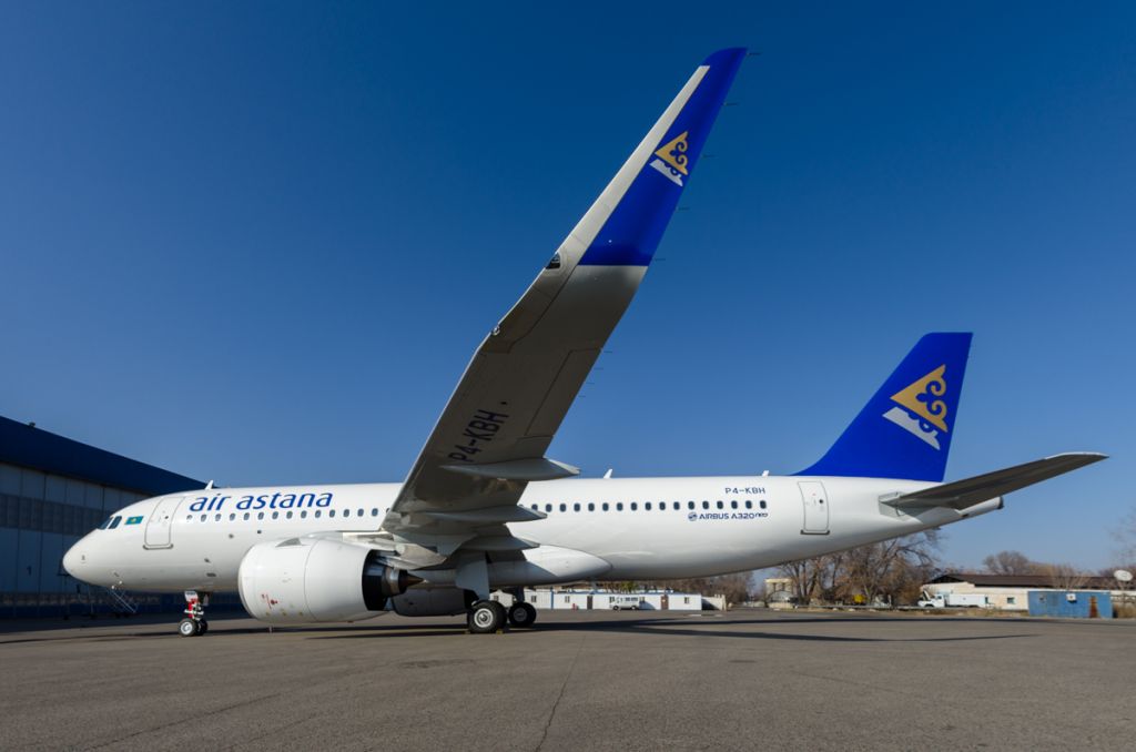 Airbus A320 (P4-KBH) - The first plane P4-KBH new Airbus A320-271N(WL) NEO for the airline Air Astana in Almaty UAAA airport, Kazakhstan, 09.11.16.