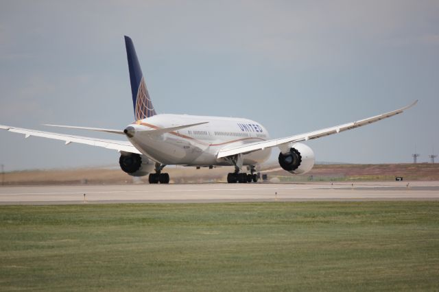 Boeing 787-8 (N20904) - Taking off on 34L on 10June2013 inaugural nonstop Denver to Tokyo. Because of the heat of the day and the aircraft weight this girl used up a lot of the 16000 foot runway before going airborne.