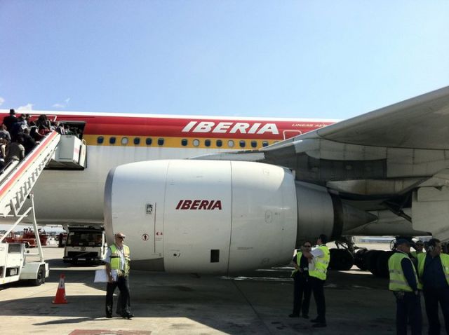 Airbus A340-600 (EC-GHX) - A340-600 Iberia LEMD Madrid-Barajas Airport to JFK Intl Airport, 26 April 2011. Up close photo of engine as we boarded.
