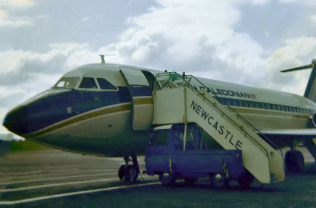 British Aerospace BAC-111 One-Eleven (G-AXJL) - British Caledonian Airways BAC 111-501EX (G-AXJL) Newcastle Airport, UK (NCL/EGNT) (Photo 1974/5) (Image taken from a negative)