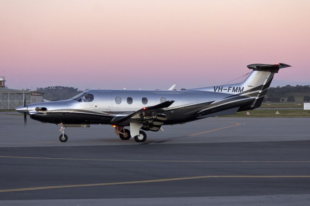 Pilatus PC-12 (VH-FMM) - Pilatus Australia (VH-FMM) Pilatus PC-12-47E taxiing at Wagga Wagga Airport.