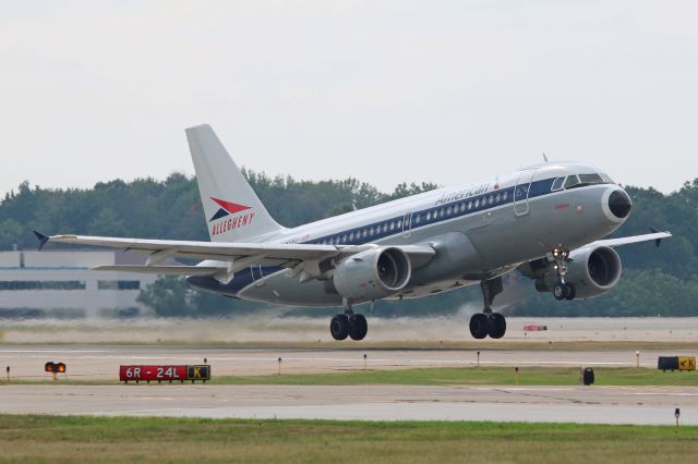 Airbus A319 (N745VJ) - An American Airbus A319-112 VistaJet, N745VJ, c/n 1289, in retro Allegheny Airlines colors at KCLE on 31 Aug 2017.