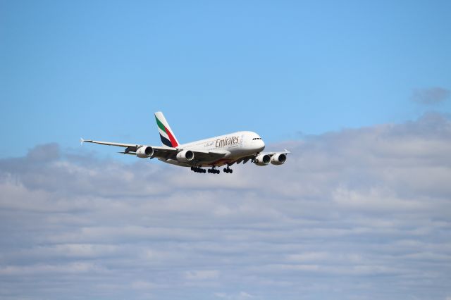 Airbus A380-800 (A6-EEF) - A6-EEF on final approach to Auckland Int