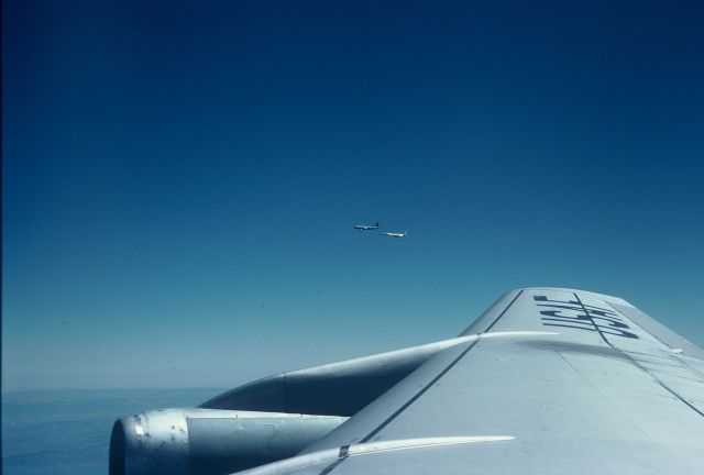 — — - Refueling the B-1A over the Pacific during initial flight testing out of Edwards AFB with F-111 chase plane  August 1976