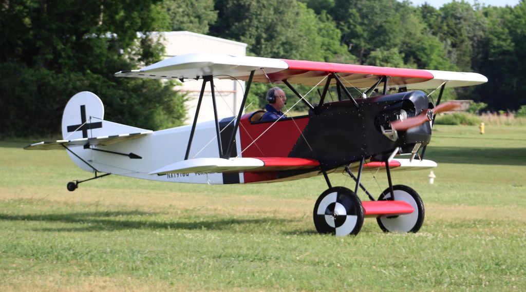 NX1918Q — - A Fokker DVII replica landing on Runway 9 at Moontown Airport, Brownsboro, AL during the EAA 190 Breakfast Fly-In - May 20, 2017.