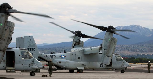 Bell V-22 Osprey (16-8350) - A pair of USMC VMM-163 Ospreys are moments away from taxiing off the Atlantic Aviation apron.