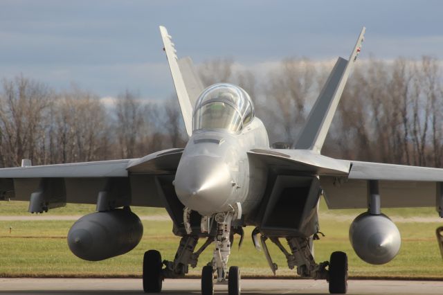 McDonnell Douglas FA-18 Hornet — - Nose end view of idling Growler going through pre-flight check.