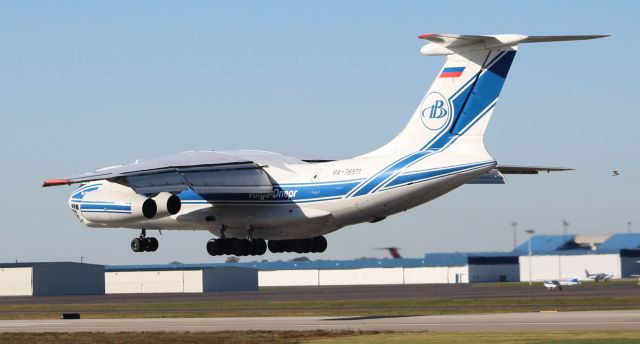 Ilyushin Il-76 (RA-76511) - A Volga-Dnepr Ilyushin IL-76 about to touchdown on Runway 18L at Carl T. Jones Field, Huntsville International Airport, AL - October 25, 2017.