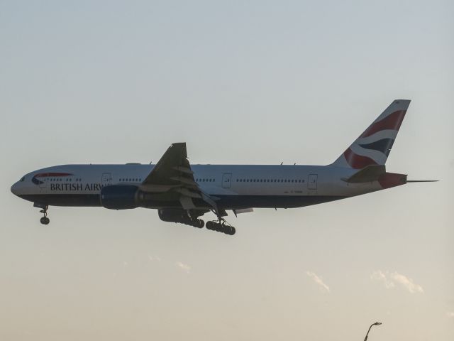 Boeing 777-200 (YG-MMK) - Sunset arrival for BA193 cargo flight 4/15/2020