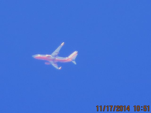 Boeing 737-700 (N797MX) - Southwest Airlines flight 662 from MDW to OKC over Southeastern Kansas at 40,000 feet.