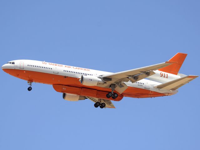 McDonnell Douglas DC-10 (N17085) - DC-10-30 Tanker 911 on approach to land on Runway 30 Left after dropping a load of retardant on the Wallow Fire