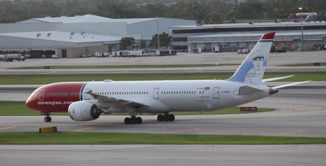 Boeing 787-9 Dreamliner (G-CKMU) - Here is the photo, I should have uploaded in the first place.br /"Babe Ruth" Boeing 787-9 Dreamliner airplane landing at FLL this evening the 16th of June, 2018. Here ia a link for more information on the plane: a rel=nofollow href=http://www.prnewswire.com/news-releases/norwegian-introduces-fourth-american-tailfin-hero-babe-ruth-300546799.htmlhttps://www.prnewswire.com/news-releases/norwegian-introduces-fourth-american-tailfin-hero-babe-ruth-300546799.html/a  br /Click on full.