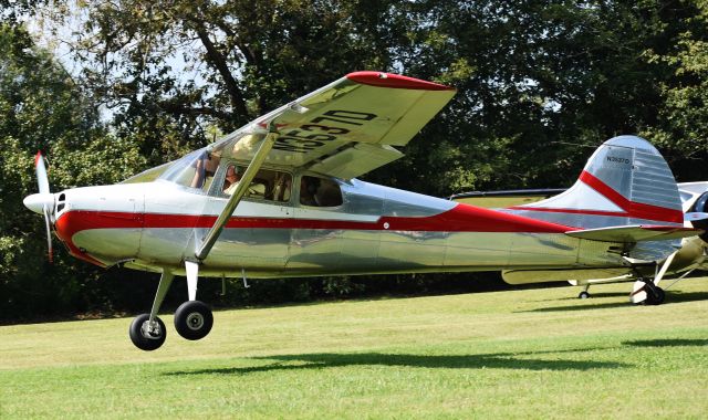 Cessna 170 (N3537D) - A beautiful 1956 Cessna 170 at the Miller Air Park fly-in back on 9/22/18.  Love the slight incline in the field where it looks like they're launching off...