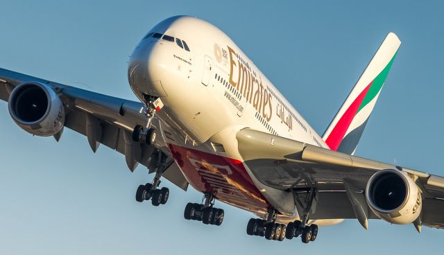 Airbus A380-800 (A6-EUL) - Short finals for runway 23, creative edit