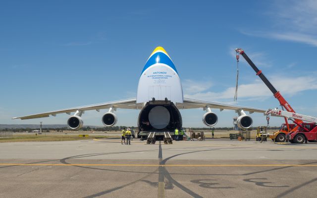 Antonov An-12 (UR-82008) - The Antonov came to Adelaide to deliver a 737 simulator to the RAAF