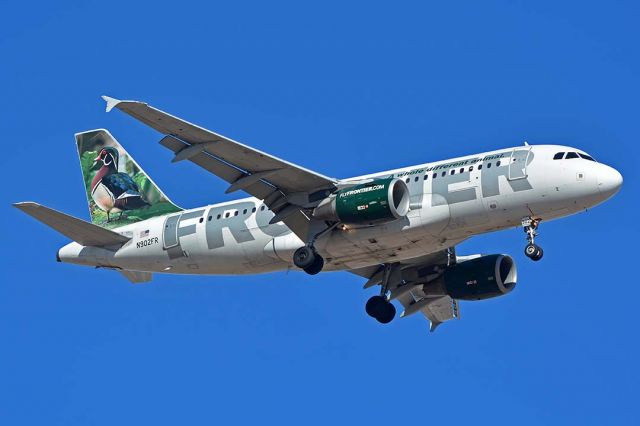 Airbus A319 (N902FR) - Frontier Airbus A319-111 N902FR Wood Duck at Phoenix Sky Harbor on January 29, 2018. 