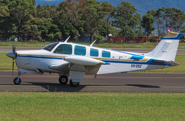 Beechcraft Bonanza (36) (VH-ENZ) - VH-ENZ Taxiing past as it prepares for a flight to the Gold Coast.