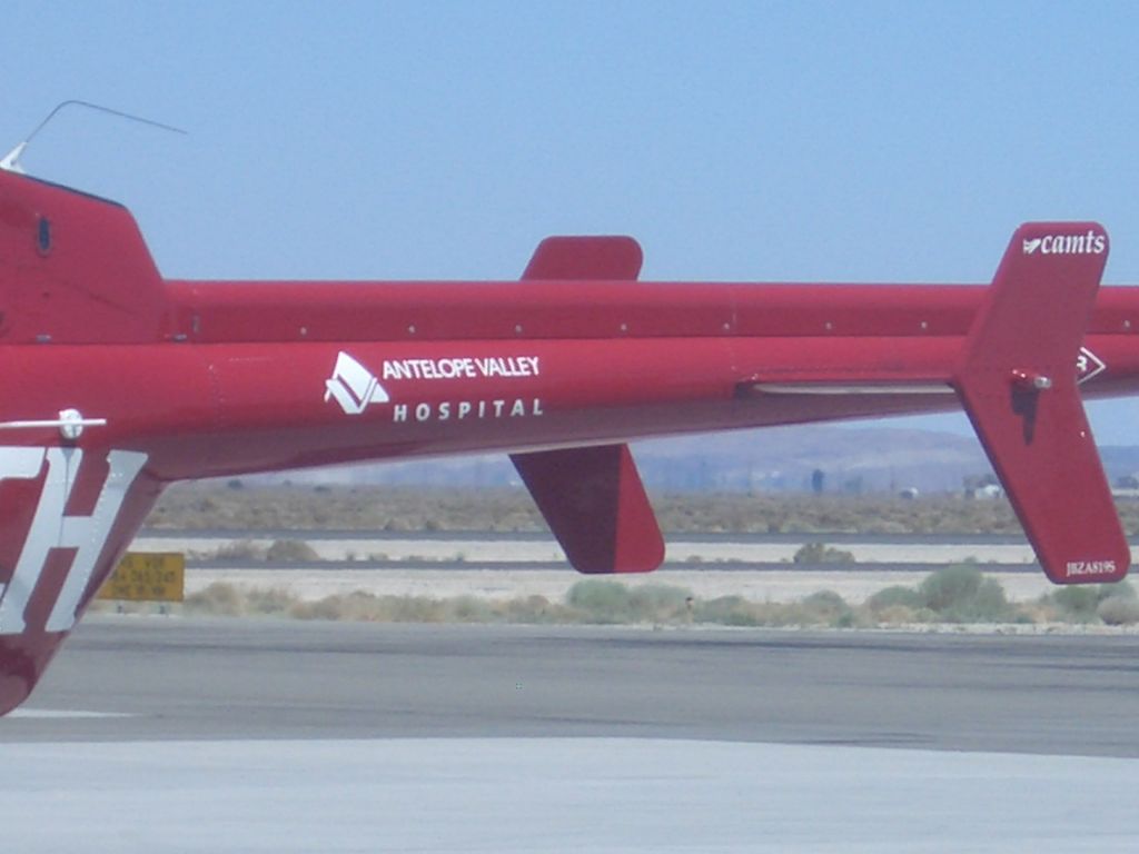 Bell 407 (N48RX) - Zoomed in on the AV Hospital decal.