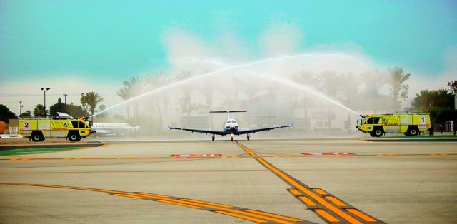 Pilatus PC-12 (N806SA) - Burbank Fire Brigade salute for Surf Air's inaugural flight.