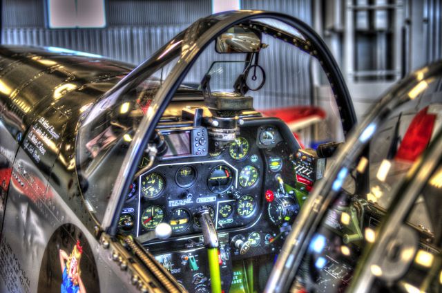 North American P-51 Mustang (N5087F) - HDR of Impatient Virgin cockpit taken in the hangar of HFF.