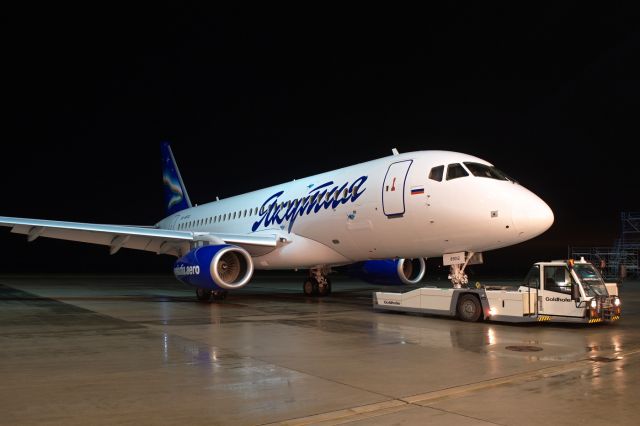 Sukhoi Superjet 100 (RA-89012) - The first Sukhoi Superjet 100 for Yakutia Airlines - in Eirtech Aviation painting facility.