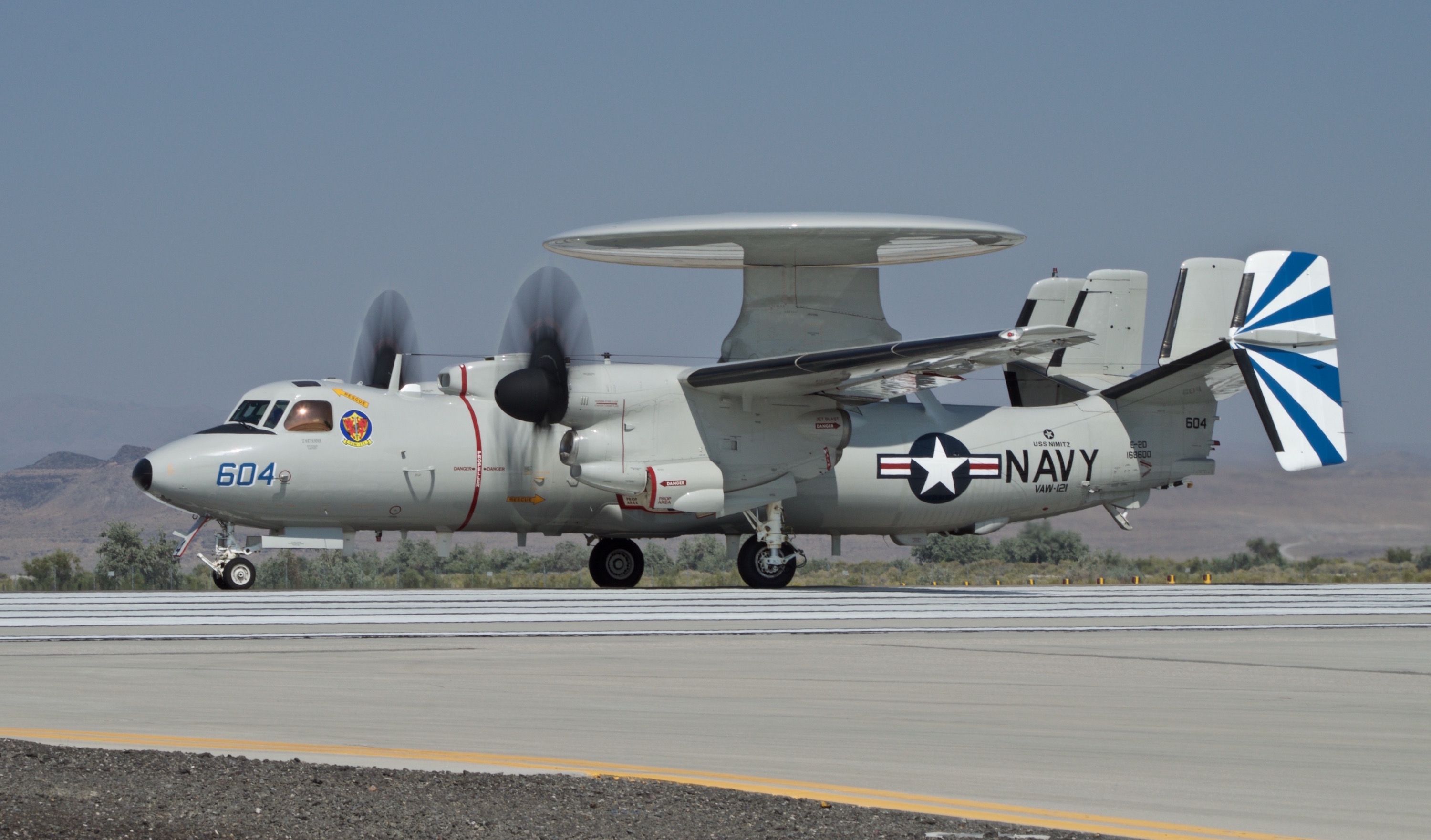 16-8600 — - A Norfolk Based VAW 121 E-2D Advanced Hawkeye begins its roll to begin a training  mission to the Fallon range in July of 2016.   VAW-121 is part of Carrier Air Wing 11.