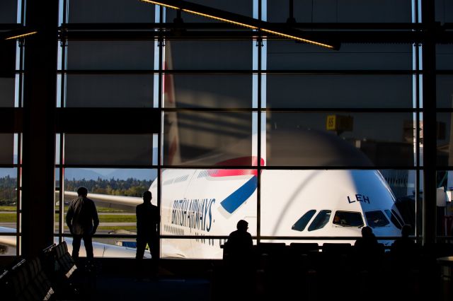 Airbus A380-800 (G-XLEF) - Taken from the 2nd floor departures gate.