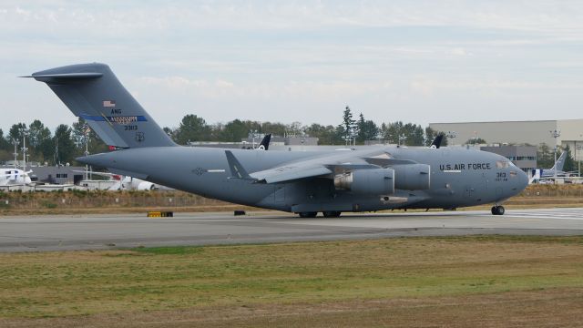 Boeing Globemaster III (03-3113) - A USAF Boeing C-17A Globemaster III (cn P-113) taxis onto Rwy 16R to depart on 9.7.18.