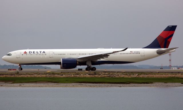 Airbus A330-900 (N408DX) - Delta A330-900 - a JFK weather diversion on 6/8/21. Possibly the first time Delta brought the A339 to BOS. 