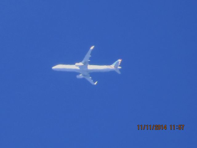 Airbus A321 (N102NN) - American Airlines flight 255 from JFK to LAX over Southeastern Kansas at 36,000 feet.