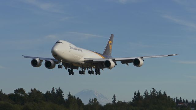 BOEING 747-8 (N605UP) - BOE531 on final to Rwy 34L to compete a ferry flight from KPDX on 9.15.17. (ln 1543 / cn 64252). This is the first B747-8F for UPS.   Named: "Spirit of Joe Sutter".