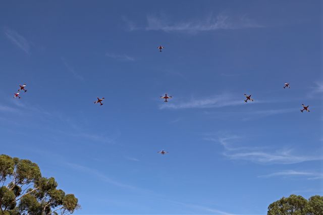 HAWKER DE HAVILLAND PC-9 — - A 9 bird bomb burst at a graduation fly over at Pearce Western Australia March 2019