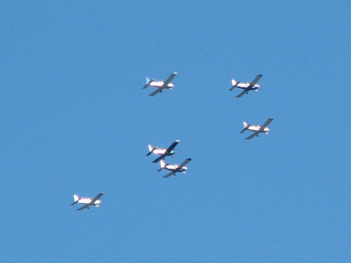 Grumman AA-5 Tiger — - 6 Grummans flying at Williamsport in formation