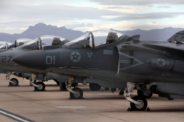 — — - VMA-211 Harrier IIs with 25 mm rotary cannon pods.