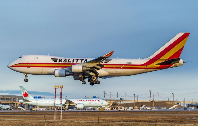 Boeing 747-400 (N782CK) - Kalitta Air 572 about to touch down on runway 24R at YYZ, arriving from Keflavik, Iceland