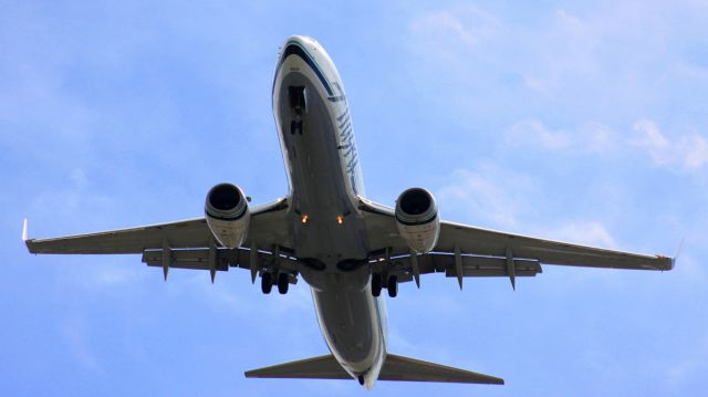 Boeing 737-700 (N755AS) - Over Downtown San Jose, On Final to 30L