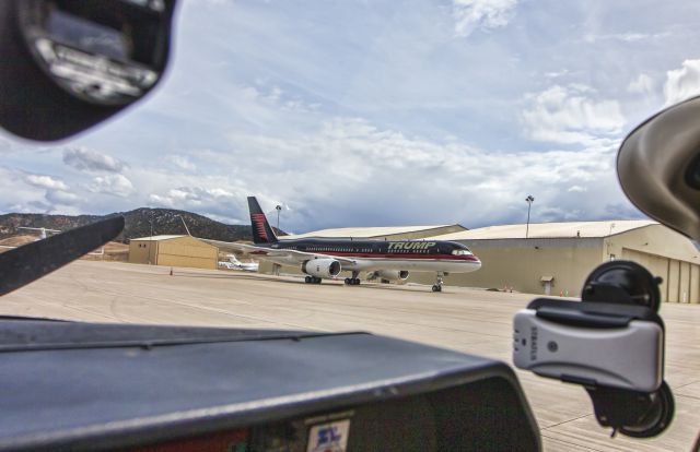 TR-UMP — - March 13, 2015 - TRUMPs 757 was parked at KEGE because it was said the 757 was not able to land at their true destination, Aspen (KASE), because of the size of the aircraft.  They land at Eagle and drive over to Aspen.