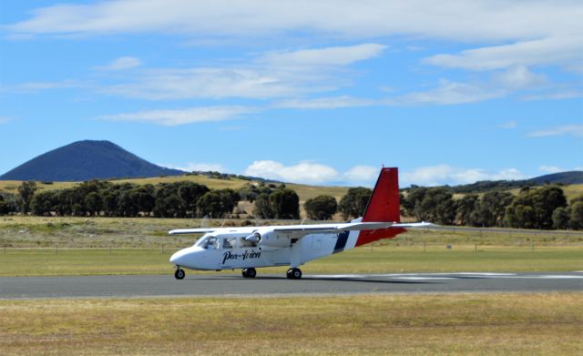 VH-AEU — - Par Avion Islander departing Flinders Island for Hobart, Dec 2022