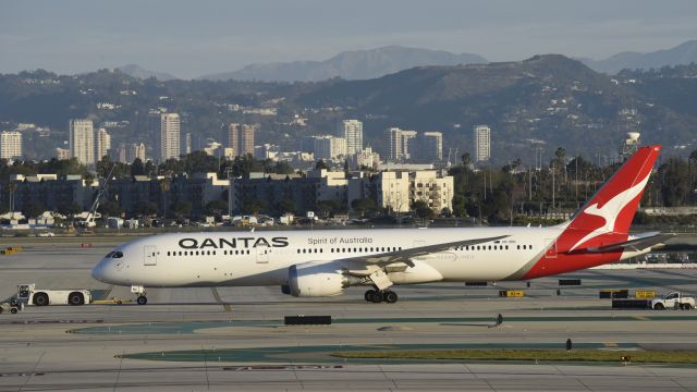 Boeing 787-9 Dreamliner (VH-ZNC) - Getting towed to parking at LAX