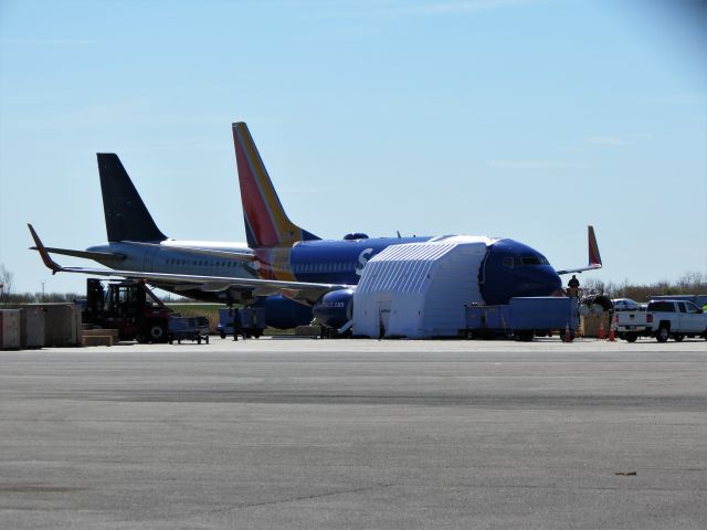 Boeing 737-700 (N772SW) - Southwest WN1380 getting a new engine installed plus other work that is needed to get her in the air again. The flight was going from LGA to DAL and was diverted to PHL due to engine 1 failure. My prayers for the woman the woman that was killed.